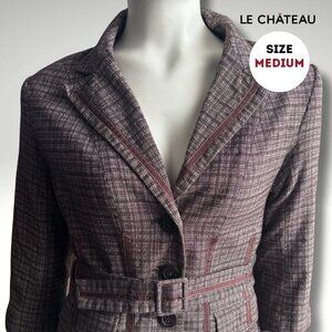 Le Château Fitted Plaid Belted Blazer – Size Medium